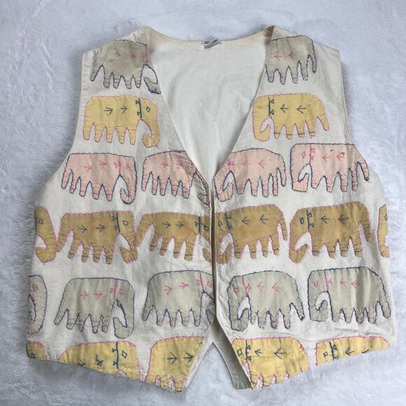 Embroidered Elephant Vintage Vest Women's size Medium-Large India Art Nature AOP - Picture 1 of 6